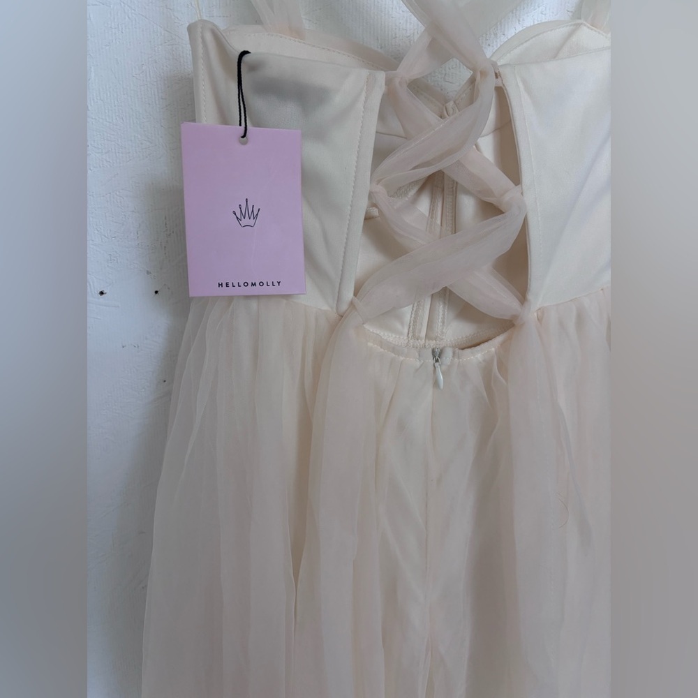 NWT Hello Molly Tulle Skirt Cream Midi Corset Bodice Tie Back Bridal Midi Dress - Picture 10 of 17